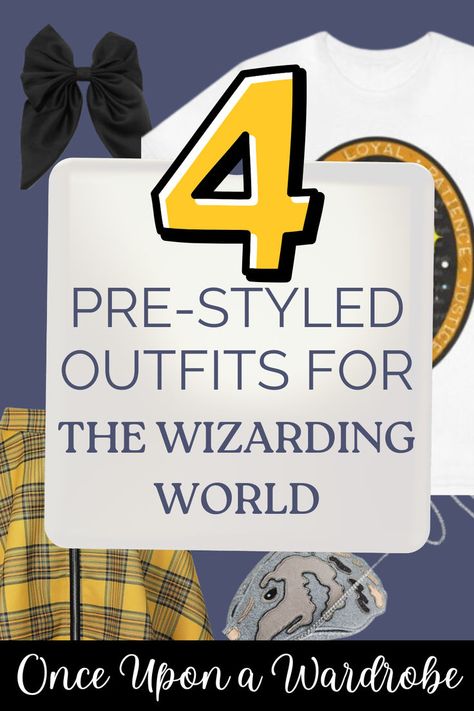 Planning your day at the Wizarding World of Harry Potter just got easier with these four pre-styled outfits! Available as digital downloads, these looks are perfect for Universal Studios or Islands of Adventure. Whether you're repping Gryffindor, Slytherin, Ravenclaw, or Hufflepuff, each outfit is designed to reflect the magic of your favorite house. Outfit planning has never been simpler—download, dress, and get ready to explore every corner of the Wizarding World in style! #HarryPotterOutfits Harry Potter Wizarding World Outfits, Harry Potter Park Outfit, Harry Potter Hufflepuff Outfits, Universal Bound Outfits, Harry Potter Outfit Ideas Casual, Harry Potter Outfits For Universal, Universal Studios Outfit Harry Potter, Wizarding World Outfit, Hufflepuff Inspired Outfits