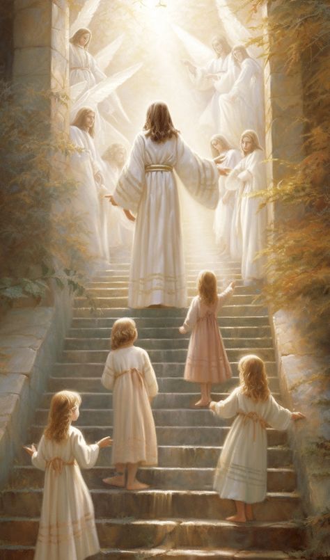 Laminated card with rounded corners. Size: 2.5” x 4.25” Heavenly greeting by angels. A69 Beautiful Angels Pictures Heavens, Heaven Painting, Heaven Pictures, Heaven Wallpaper, Angel In Heaven, Messages From Heaven, Spiritual Angels, Stairs To Heaven, Real Angels