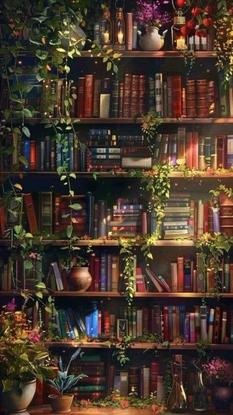 Bookcases Aesthetic, Fantasy Book Wallpaper, Kindle Screensaver Wallpapers, Pretty Bookshelf, Bookish Wallpaper, Wallpaper Bookshelf, Aesthetic Bookshelf, Bookshelf Art, 3 Picture