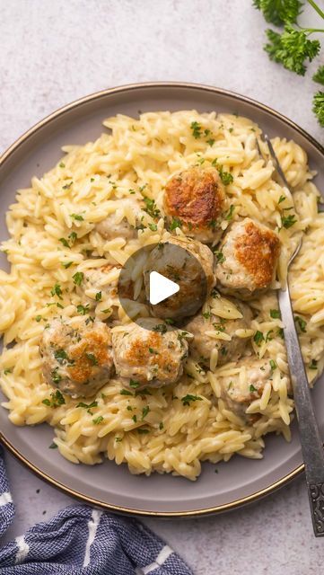 Amylu Chicken Meatballs Recipes, Chicken Meatballs And Orzo, Chicken Meatballs With Orzo, Meatballs And Orzo, Meatballs From Scratch, Chicken Orzo Pasta, Creamy Orzo Pasta, Creamy Orzo, Orzo Salad Recipes