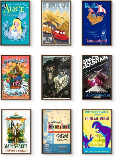 PRICES MAY VARY. Classic Disney Posters: Decorate your space with a touch of nostalgia! This set of 9 unframed (11x17") vintage Disney posters will transport you back to the charm of Disneyland's golden days. Perfect for Disney home decor or to add a whimsical touch to any room. They make an ideal Disney bathroom accent or a charming addition to a Disney-themed office. Iconic Disney Art: Each poster in this collection captures the magic and excitement of your favorite Disney rides and attraction Disneyland Attraction Posters, Disney Posters Vintage, Disney World Bedroom, Disney Office Decor, Adult Disney Bedroom, Room Decor Disney, Disney Dorm, Vintage Disney Nursery, Disney Decorations