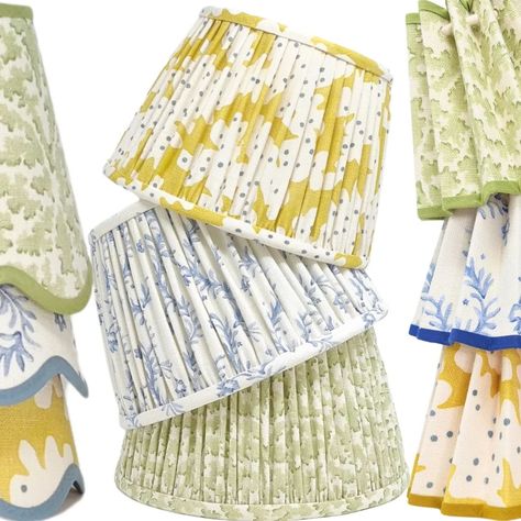 #springstyle by @lightstylist_uk X @linwood_fabric Shop the shades in our story now 🤍 Scallop, gathered, pleated - customise any size, shape and colour 🤍 Patterned Lampshades, Linwood Fabrics, Colorful Chandelier, Fabric Chandelier, Gold Lamp, Chandelier Shades, Trim Color, Fabric Shades, Color Swatches