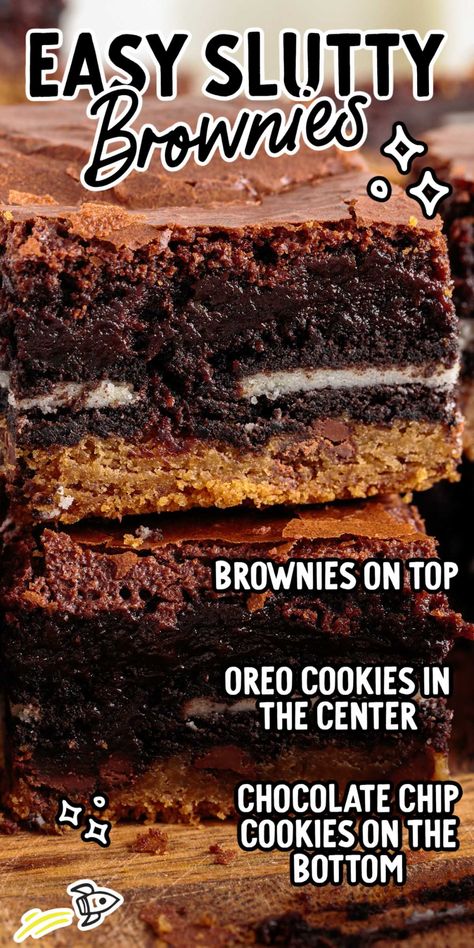 Easy Sluttier Brownies, Brownies For Party, Brownie Layer Dessert, Blonde Brownies With Chocolate Chips, Box Brownie Recipes Ideas, Brownies With Oreos Inside, Slurry Brownies, Sluttier Brownies, Cute Brownies