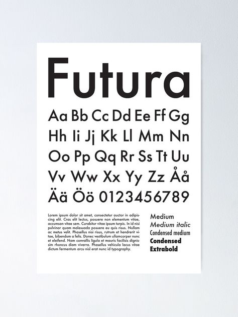 "Typography Poster Futura Alphabet" Poster by mattiaso | Redbubble Typeface Poster, Visual Communication Design, Poster Fonts, Logo Design Typography, Retro Ads, Alphabet Poster, Communication Design, Old Style, Fonts Alphabet