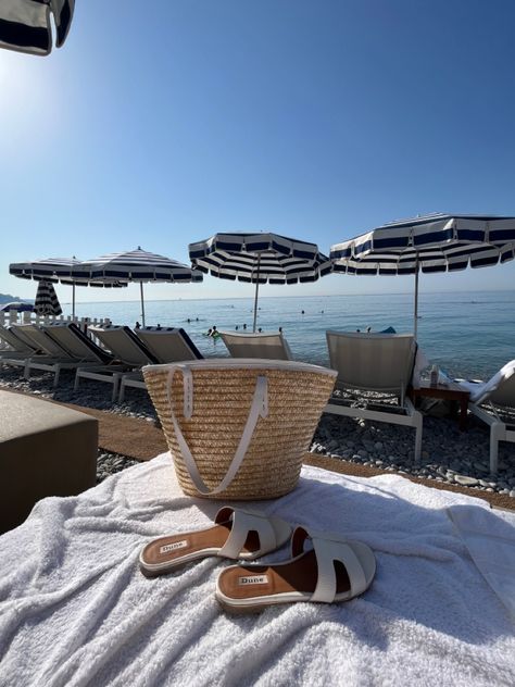 Beach club, Ruhl plage, Nice, South of France, cute beach bag, white sandals, summer Ruhl Plage Nice, Nice Beach Club, South Of France Beach Club, Nice South Of France, Ruhl Plage, Beach Club Aesthetic, French Beach, Summer Aesthetics, South France