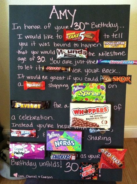 30th Birthday Idea 30th Birthday Poster Board, Turning 30 Candy Poster, 30th Birthday Poster Ideas, 30th Birthday Candy Poster, Funny 30th Birthday Ideas, 30th Birthday Ideas For Women Gifts, Birthday Candy Poster, Candy Posters, Dirty 30 Party