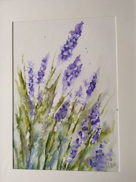 Acvarel Painting Flower, Lavander Painting Ideas, Acvarel Painting Ideas Easy, Lavender Plant Painting, Acvarel Painting, Lavender Watercolor Painting, Watercolor Lavender Flowers, Lavender Drawing, Lavender Painting