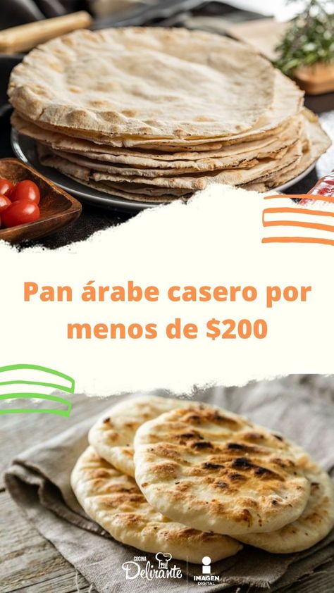 Si lo tuyo es la cocina oriental, esta receta de pan árabe casero por menos de $200 pesos te vendrá como anillo al dedo. 😉🤩 Pan Arabe, Pan Pita, Pita, Pie, Bread