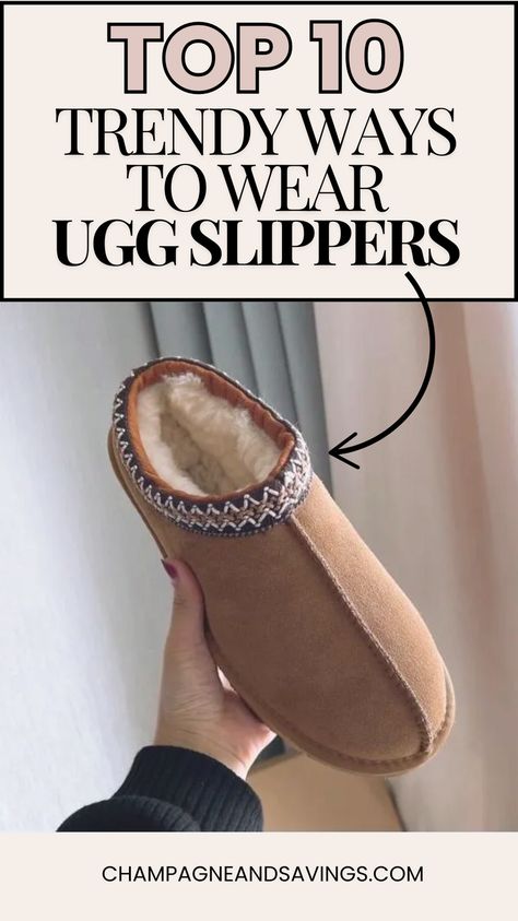 Wondering how to style uggs this season? I am sharing the top 10 ways to style these trend women's shoes for Fall and Winter! If you love the Ugg tasman slippers women's fashion trend, then this post is for you! Womens Tasman Slipper Outfit, Styling Ugg Tasman Platform, How To Style Ugg Tasman, Ugg Slippers And Jeans, Ugh Slippers With Socks, Jeans With Slippers Outfit, Ugg Tasman Leggings Outfit, Cozy Winter Shoes, Styling Ugg Tasman Slippers