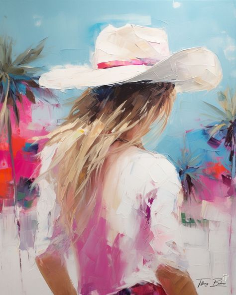 Oceanside Coastal Cowgirl- Giclee Fine Art Print on Heavy Fine Art Paper - Original Art by Tiffany Bohrer, Tipsy Artist Western Paintings, Cowgirl Art, Arte Inspo, Art Journal Inspiration, Wall D, Portrait Art, Fine Art Print, Art Paper, New Art