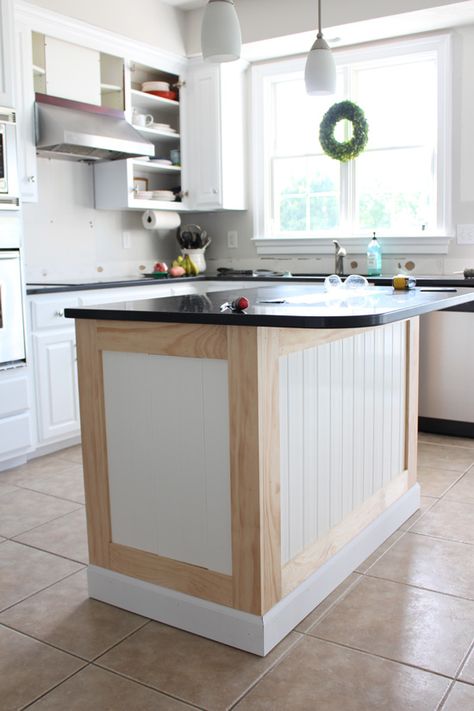 Kitchen Island Makeover with Beadboard | Confessions of a Serial Do-it-Yourselfer Beadboard Kitchen Island, Long Narrow Kitchen, Beadboard Kitchen, Island Makeover, Kitchen Island Makeover, Unique Kitchen Design, Rustic Kitchen Cabinets, Kitchen Diy Makeover, Narrow Kitchen