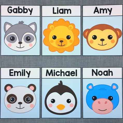 baby animal name tags for preschool and kindergarten Daycare Cubbies Name Tags, Animal Name Tags, Daycare Cubbies, Cute Animal Names, Baby Animal Names, Class Crafts, Jungle Theme Classroom, Pets Preschool Theme, Daycare Design