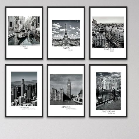 Music Room Art, Gallery Wall Bedroom, Boy Bedroom Design, Poster Black And White, Travel City, Gallery Wall Prints, City Wall Art, City Print, Travel Wall Art