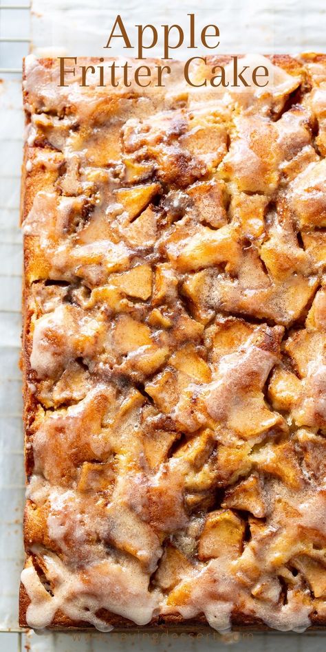 An overhead view of an apple fritter cake with a apple cider glaze Apple Fritter Cake, Apple Coffee Cakes, Buttermilk Cake, Apple Recipes Easy, Apple Fritter, Apple Dessert Recipes, Breakfast Sweets, Vanilla Flavor, Apple Fritters