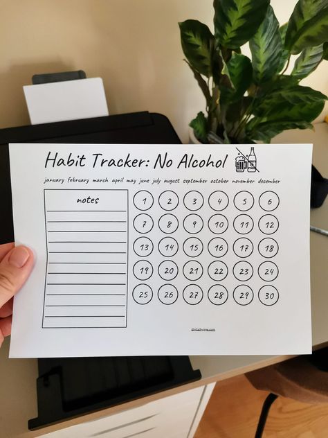 Printed No Alcohol Habit Tracker Habit Tracker Printable Yearly, 30 Day Tracker, Alcohol Tracker, No Drinking Alcohol Challenge 30 Day, Free Printable Habit Tracker Monthly, Healthy Habit Tracker Free Printable, Drinking Challenges, Free Printable Habit Tracker Circle, Giving Up Drinking