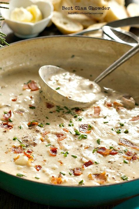 Best Clam Chowder on Reluctant Entertainer. com Best Clam Chowder Recipe, Best Clam Chowder, Baked Seafood, Clam Chowder Recipe, Chowder Soup, Chowder Recipe, Soup And Stew, Clam Chowder, Chowder Recipes