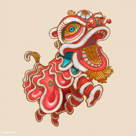 Chinese New year graphic | free image by rawpixel.com Chinese Lion Dance, Tato Naga, Dance Vector, Chinese Lion, Chinese New Year Dragon, Chinese Illustration, Chinese New Year Design, Lion Illustration, New Year Illustration