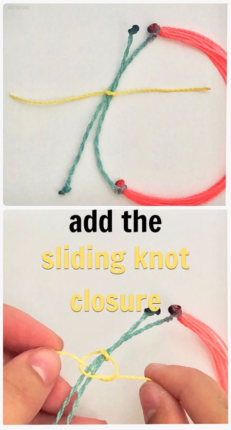 Sliding Knot Bracelet Diy, Sliding Macrame Closure For Bracelets, Embroidery Bracelets Diy, Bracelet Slide Knot, Sliding Knot For Bracelet, Diy Pure Vida Bracelets, Bracelet Board Diy, Diy Corded Bracelets, Waxed Polyester Cord Bracelets Diy