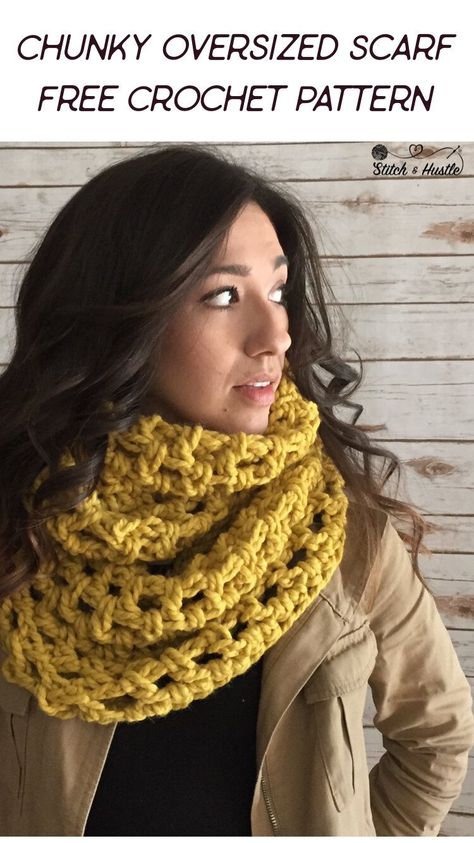 Chunky Oversized Open Stitch Infinity Scarf - Free Crochet Pattern Bulky Yarn Crochet Infinity Scarf Pattern Free, Crochet Infinity Scarf Free Pattern, Auntie Anne, Foundation Half Double Crochet, Friends Crochet, Crochet Bloggers, Crochet Cowls, Chunky Infinity Scarves, Crochet Scarfs