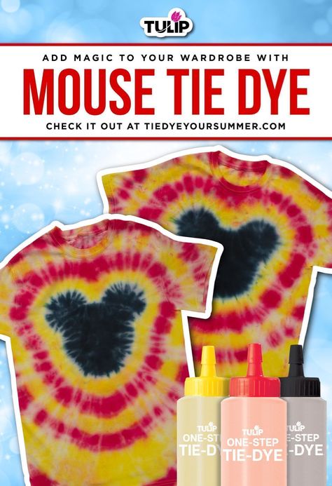 Mickey Mouse Tie-Dye Technique Tie Dye Disney Shirts, Tulip Tie Dye, Tie Dye Disney, Mickey Mouse Crafts, Tie Dye Tutorial, Tie Dye Shirts Patterns, Tye Dye Patterns, Diy Tie Dye Techniques, Diy Tie Dye Designs