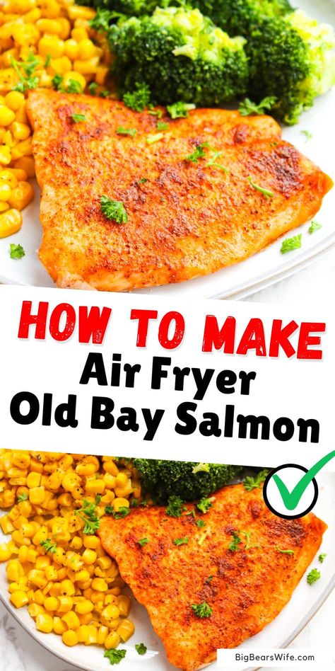 Transform your weeknight meals with this easy and delicious recipe for Old Bay salmon cooked to perfection in an air fryer. Air Fryer Old Bay Salmon will be a new favorite in no time! Old Bay Fish Recipes, Salmon In Air Fryer Recipe, Easy Salmon Recipes Air Fryer, Salmon Recipes Air Fryer, Old Bay Salmon, Salmon Air Fryer Recipes, Air Fryer Salmon Recipes, Salmon Air Fryer, Salmon In Air Fryer