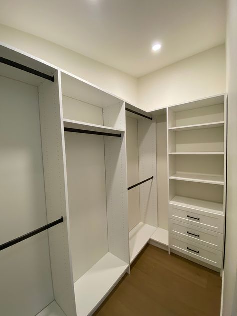 Custom Closet Layout, Adding Hanging Space In Closet, 6x10 Master Closet Layout, Straight Closet Ideas, Closet Designs U Shape, Ikea Songesand Closet, Closet Organization L Shape, Maximum Closet Space, Closet With Lots Of Hanging Space