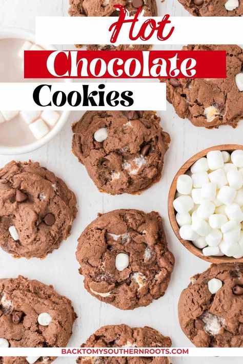 Cookies With Hot Chocolate Powder, Hot Chocolate Cookies Recipe, Hot Chocolate Cookie, Hot Chocolate Cookie Recipes, Mmm Cookies, Chocolate Cookie Recipe, Hot Cocoa Cookies, Christmas Baking Recipes, Delicious Hot Chocolate