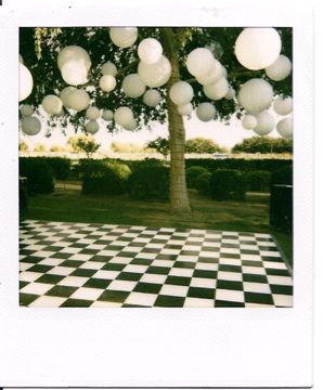 Wedding Styling - Black and white checkered #dancefloor #paperlanterns #wedding #polaroid www.meetthefoleys.com Checkerboard Floor Wedding, Checkerboard Wedding Floor, Checkered Dance Floor Outdoor Wedding, Backyard Wedding Dancefloor, Black And White Dancefloor Wedding, Backyard Black And White Wedding, Wedding Dancefloor Aesthetic, Checkered Floor Wedding, Checkered Wedding Dance Floor