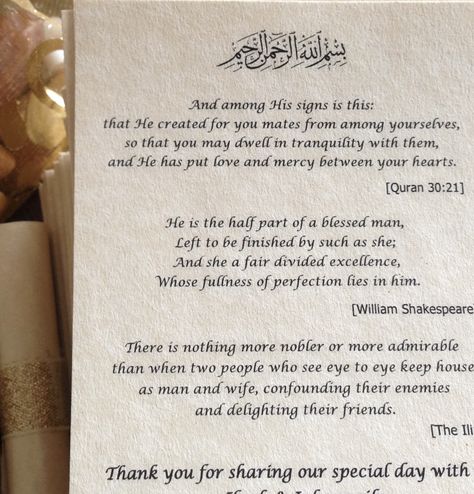 Islamic wedding favours - nikkah favour ideas - Muslim quotes and poetry scrolls Nikkah Itinerary, Islamic Wedding Ideas, Nikkah Captions, Nikkah Favours, Nikkah Quotes, Nikkah Party, Wedding Card Writing, Islamic Wedding Quotes, Wedding Gift Poem