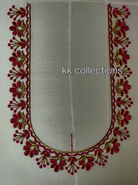 Simpal Work In Blouse, Mashin Embroidery Design Blouse, Machine Work Blouse Designs Simple, Machine Embroidery Work Blouses, Blouse Thread Embroidery Designs, Blouse Machine Work Designs, Blouse Hand Embroidery Designs Pattern, Thread Hand Work Blouse Design, Blouse Computer Embroidery Designs