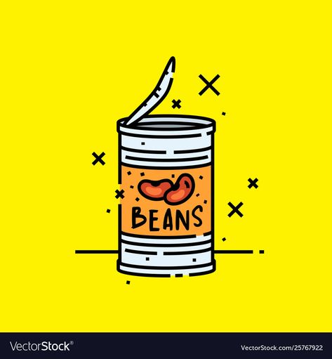 Canned Baked Beans, Canned Beans, Baked Beans, Yellow Background, Vector Illustration, Tin, Resolution, Yellow