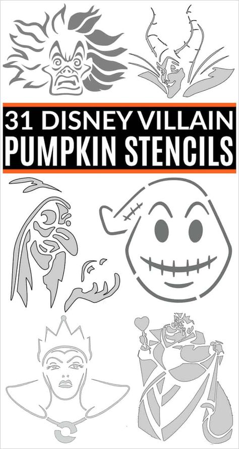 So many free printable Disney villain pumpkin carving patterns! Get Cruella de Vil, Maleficent, Maleficent's dragon, Oogie Boogie, Evil Queen, the witch and plenty of other pumpkin templates for Halloween! Disney Villain Pumpkin, Pumpkin Templates Free Printable, Easy Pumpkin Stencils, Disney Pumpkin Stencils, Disney Pumpkin Carving Templates, Disney Stencils, Pumpkin Carving Stencils Templates, Printable Pumpkin Stencils, Pumpkin Carving Stencils Free