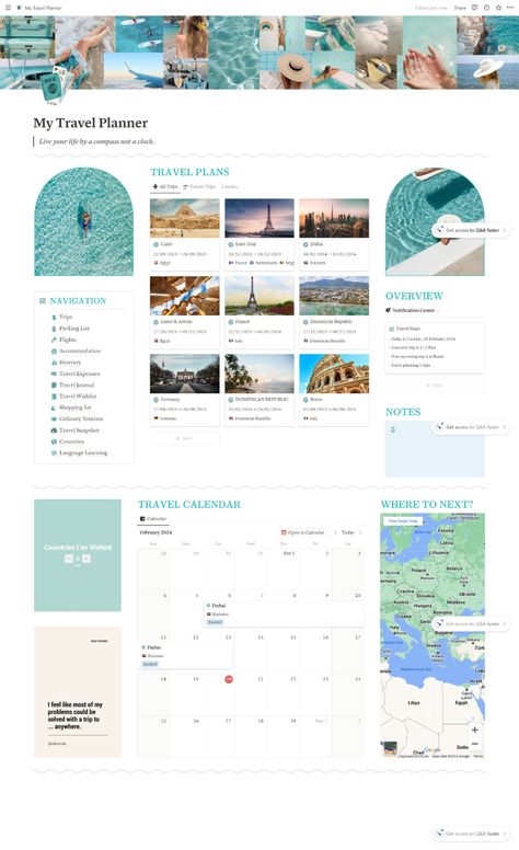 travel, blue, notion template, notion aesthetic, notion template ideas, notion setup 2024, notion template, beach, travel planner, vacation, trip, adventure, itinerary Notion Vacation Template, Travel Itinerary Aesthetic, Notion Template Ideas Travel, Travel Planning Aesthetic, Travel Notion Cover, Notion Trip Planner, Notion Itinerary, Notion Ideas Aesthetic, Aesthetic Itinerary