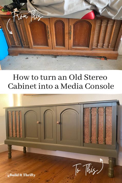 Refurbish Old Stereo Cabinet, Refinished Stereo Cabinet, Diy Tv Cabinet Makeover, Refurbished Stereo Console, Vintage Stereo Cabinet Repurposed, Upcycled Stereo Cabinet, Refinished Small Cabinet, Restoring Furniture Diy, Upcycle Radio Cabinet