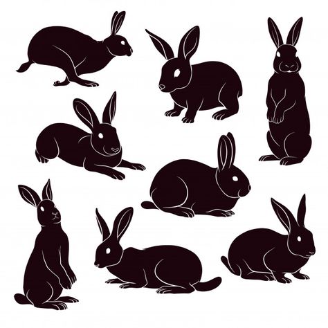 Hand drawn silhouette of rabbits Premium... | Premium Vector #Freepik #vector #hand #cartoon #animal #black Black Rabbit Illustration, Black Rabbit Art, Rabbit Illustration Design, Hand Cartoon, Rabbit Silhouette, Rabbit Drawing, Soya Mumu, Rabbit Tattoos, Rabbit Illustration