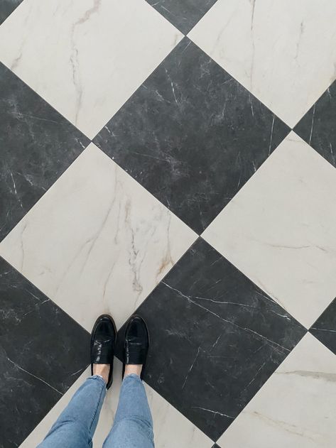 All the Details About the Stone Checkerboard Floors In The Dining Room-They're Finished! - Chris Loves Julia Checkered Tile Floor, Checkered Tile, Checkered Floor, Hot Tub Room, Checkerboard Floor, Dining Room Floor, Black And White Tiles, Durable Flooring, White Floors