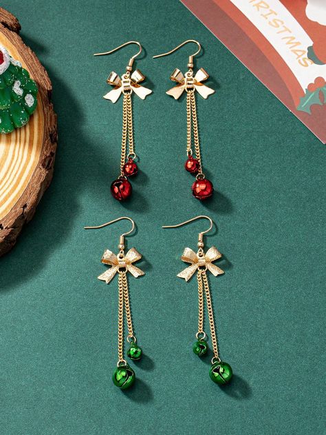 Multicolor  Collar  Iron Alloy  Drop Earrings Embellished   Women's Fashion Jewelry Christmas Jingles, Bell Pendant, Holiday Earring, Jingle Bell, Skull Earrings, Bow Earrings, Round Stud Earrings, Holiday Jewelry, Christmas Bows