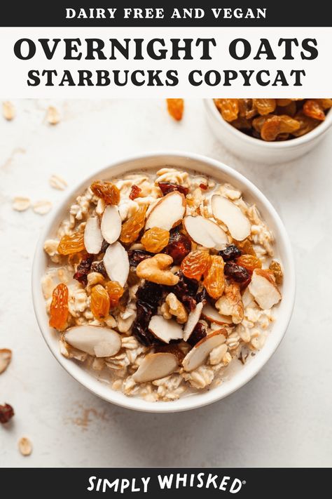 These overnight oats are a tasty and healthy way to enjoy a delicious bowl of dairy free oatmeal and get your day started right. The crunchy and chewy toppings just make the oatmeal feel complete and well balanced. Overnight Oats Healthy Non Dairy, Dairy Free Overnight Oats, Vegan Overnight Oats, Overnight Oats Healthy, Starbucks Copycat, Overnight Oats, Oats, Dairy, Dairy Free