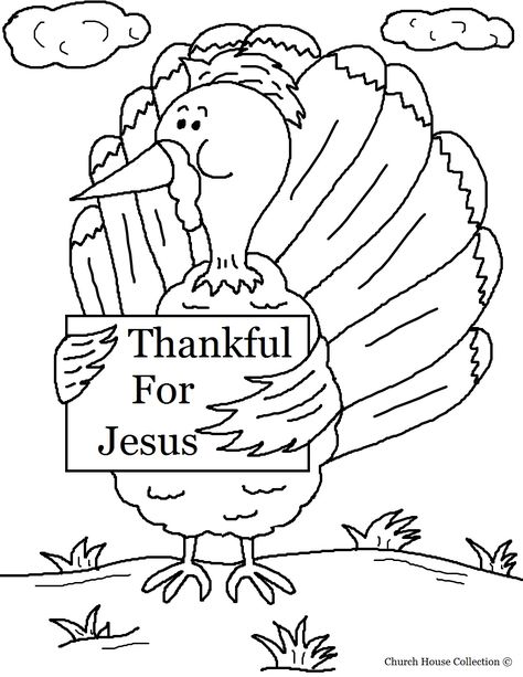 Christian Thanksgiving Printables | Church House Collection Blog: Turkey Holding Sign "Thankful For Jesus ... Thanksgiving Coloring Book, Thanksgiving Coloring Sheets, Free Thanksgiving Coloring Pages, Christian Thanksgiving, Jesus Coloring Pages, Sunday School Coloring Pages, Turkey Coloring Pages, Thanksgiving Coloring, Thanksgiving Color