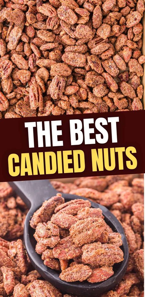 Candied Nuts Candied Pecans Easy, Roasted Pecans Recipe, Candied Nuts Recipe, Random Desserts, Pecan Recipe, Seasoned Nuts, Candied Pecans Recipe, Glazed Pecans, Baked Caramel