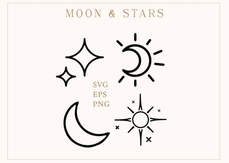 Lil Drawings, Stars Clipart, Stick Poke Tattoo, Boho Clipart, Cricket Crafts, Witch Clipart, Moon Svg, Moon Vector, Star Clipart