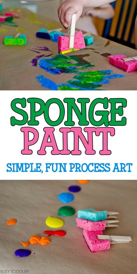 Sponge Painting Process Art: Super quick and easy toddler art activity; indoor activity; fun process art for toddlers and preschoolers Open Ended Art Activities For Preschool, Visual Arts Activities For Preschool, Art With Preschoolers, Two Year Old Process Art, Creative Development Activities, Fine Motor Art Activities Preschool, Pincer Grasp Activities, Process Art Preschool, Playgroup Activities