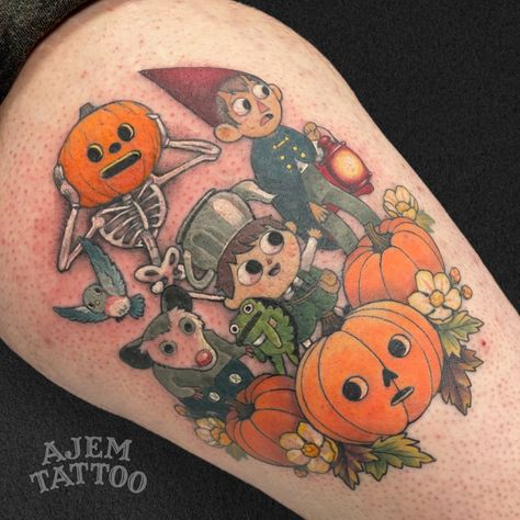 Over The Garden Wall Pumpkin, Over The Garden Wall Tattoo, Pumpkin Tattoo, Wall Tattoo, Over The Garden Wall, Tattoo Cover-up, Cover Up Tattoos, Color Tattoo, Garden Wall