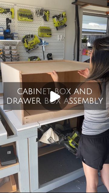 Natalie Park | DIY, Builds & Design on Instagram: "Boxes on boxes on boxes. Cabinets all start with boxes! 📦 

These office built-in lower cabinets are well underway and this is one way I like to make and assemble my cabinet carcasses as well as my drawers for undermount slides.

Which box assembly did you like better? Like, save, and follow for more DIY, tips, and tutorials! 😘
.
.
.
.
.
#cabinets #customcabinets #parkplaceabode #diyprojects #diyhome #homediy #homediyproject #homediyprojects #diyit #homerenovations #reelsofinsta #woodworking #workbench #womenwhobuild #ladieswhobuild" Cabinet Boxes Diy, Diy Kitchen Cabinets With Drawers, How To Make Drawers How To Build, Diy Cabinet With Drawers, Diy Drawers In Cabinets, Convert Cabinet To Drawers, Cabinet Drawers Diy, Building Drawers, Diy File Cabinet