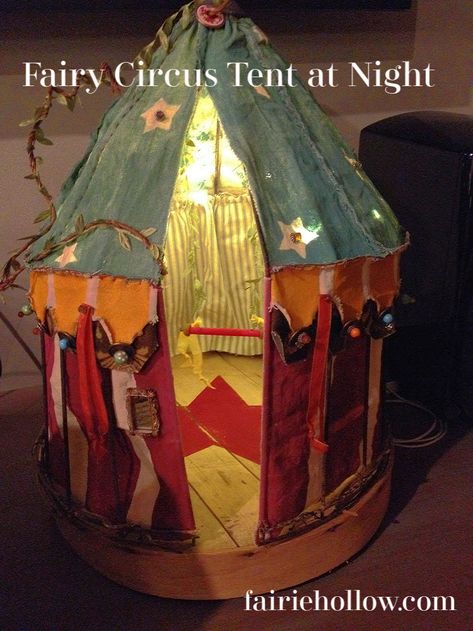 Diy Circus Tent, Circus Tent Craft, Vintage Circus Tent, Circus Diy, Fairy Tent, Tent At Night, Circus Room, Circus Crafts, Fairy House Crafts