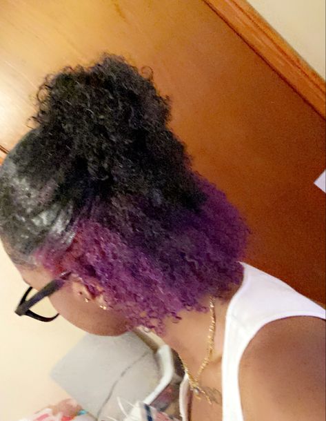 Dyed Natural Hair For Black Women Purple, Peekaboo Hair Color Afro, Back Of Hair Dyed Purple, Blue Peekaboo Hair Curly, Peekaboo Purple Hair Color, Purple Peekaboo Highlights Curly Hair, Dyed Natural Hair Purple, Peekaboo Hair 4c, Honey Blonde And Purple Hair