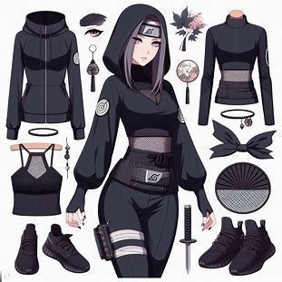 Ninja Anime Outfit, Dark Anime Outfits, Naruto Female Outfits, Naruto Inspired Outfits, Ninja Outfit Female, Naruto Outfits Female Design, Naruto Oc Outfit, Hair Color Cute, Naruto Outfits