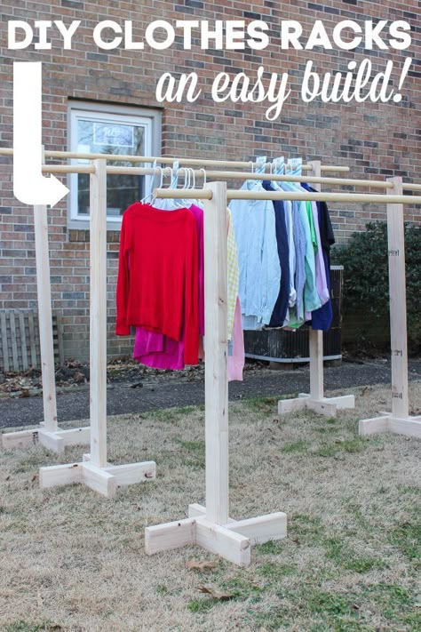 DIY Clothes Rack - great for yard sales and extra clothes storage. #yardsaleideas #yardsale #diy #clothesrack #storage #clothesstorage Extra Clothes Storage, Garage Sale Clothes, Yard Sale Clothes, Yard Sale Clothes Rack, Yard Sale Hacks, Garage Sale Tips, Decor Inspiration Diy, Extra Clothes, Diy Clothes Rack