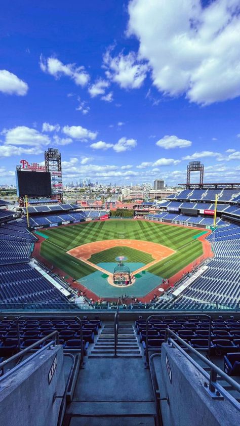 Baseball Park Wallpaper: Bringing the Spirit of the Game to Your Space Philadelphia Phillies Wallpaper, Phillies Aesthetic, Phillies Wallpaper, Phillies Stadium, Baseball Wallpapers, Los Angeles Dodgers Stadium, Baseball Phillies, Baseball Aesthetic, Philadelphia Phillies Logo