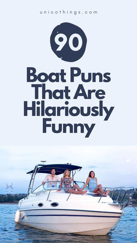 Set sail on a sea of laughter with these funny boat puns that will keep you entertained and make waves of amusement! Boat Memes Funny, Motor Boating Funny Hilarious, Boating Season Quotes Funny, Funny Nautical Sayings, Sailing Memes Funny, Funny Boat Quotes, Boat Puns, Boat Captions, Fishing Boat Names